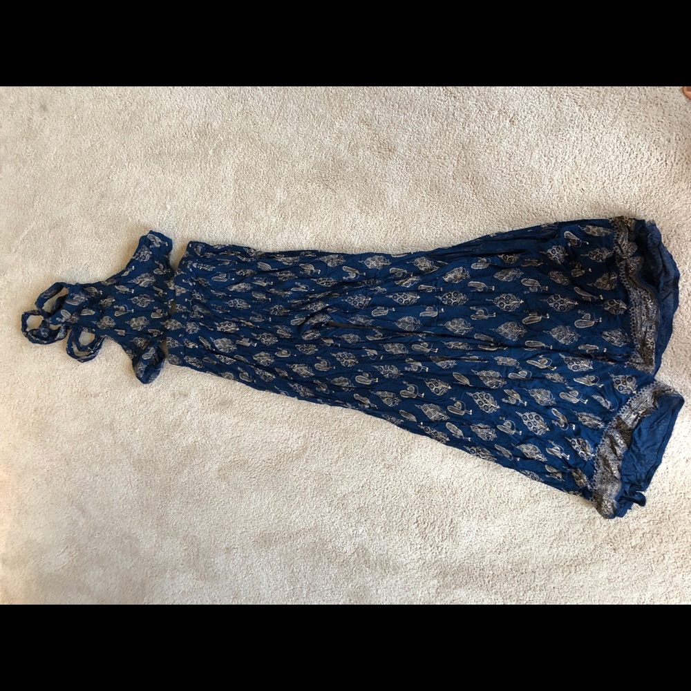 Mock Neck Backless Peacock Jumpsuit